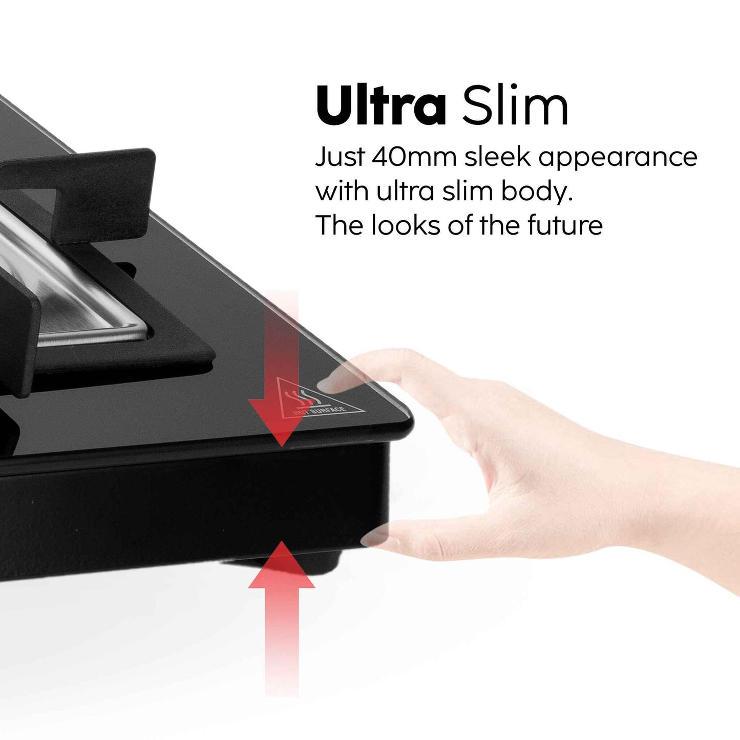 GLEN 3 Burner Slim Glass Gas Stove with High Flame Forged Brass Burner - Manual/Auto Ignition (CT1038SLSQBLFB)