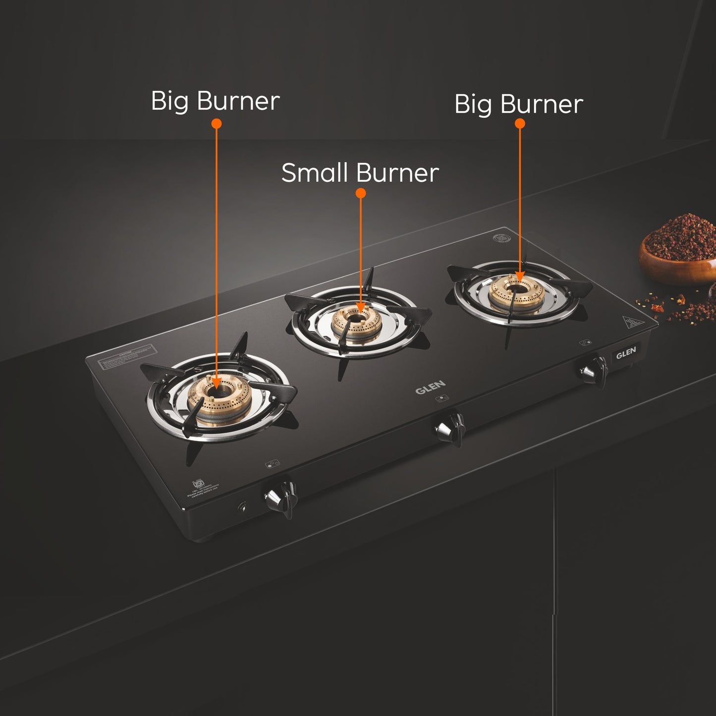 GLEN 3 Burner PNG Glass Gas Stove with Brass Burner Black - Manual (CT1030GTBBBLPN)