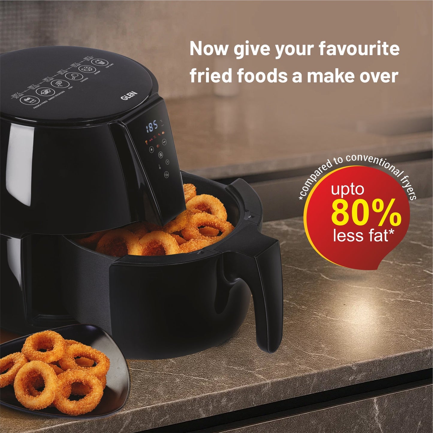GLEN Air Fryer, 5.0 Litre Digital Controls, 6 Pre Set Menu Timer, Temperature Control, 1500W -Black (SA3041DIGI)