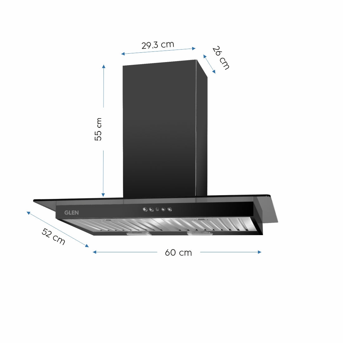 Designer Kitchen Chimney with Push Button Control Baffle filters 60cm 1000 m3/h -Black (6062 BL)