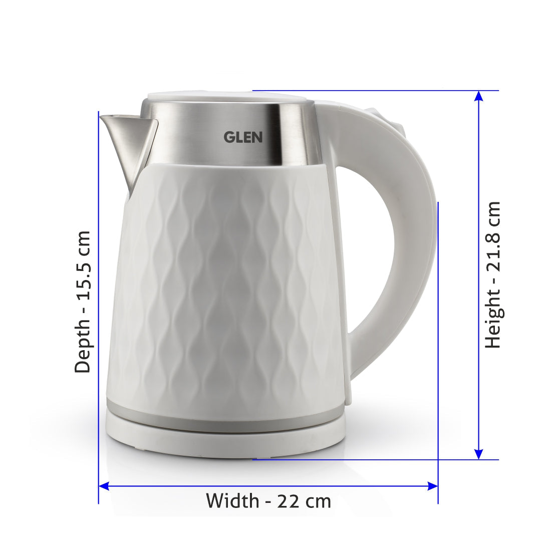 Electric Kettle 1.8 Litre Plastic Clad Stainless Steel, 360B0 Rotation Base, Auto Shutoff, 1500 W - White (9005)