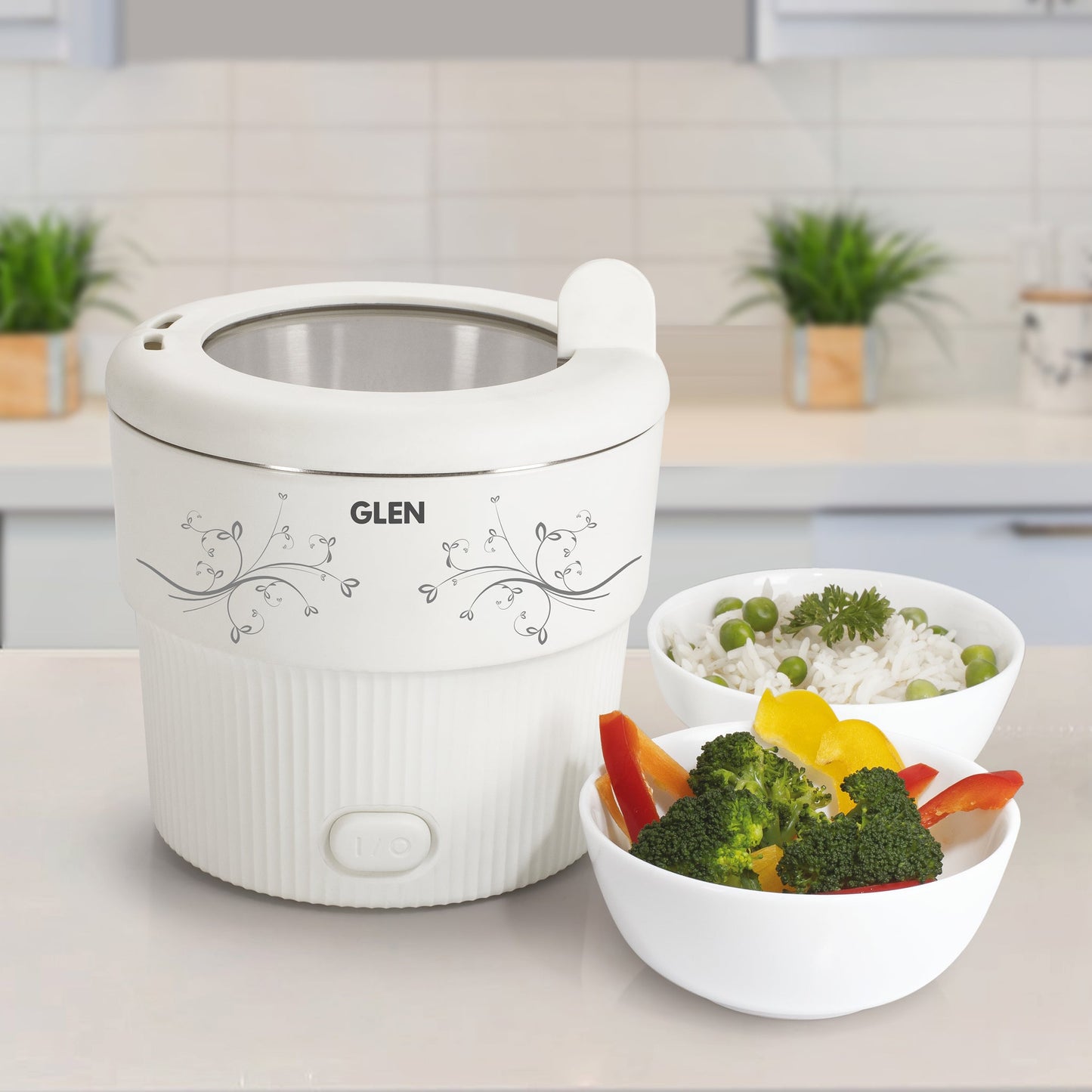 Electric Mini Cooker, 0.8 Litre Steam, Cook & Boil 500W- White and Red (3054)