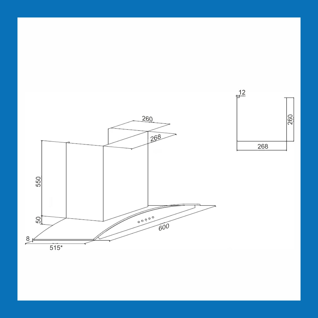 Kitchen Chimney Curved Glass with Touch Sensor Baffle filter 60cm 1250 m3/h - Black (6071 TS BL)