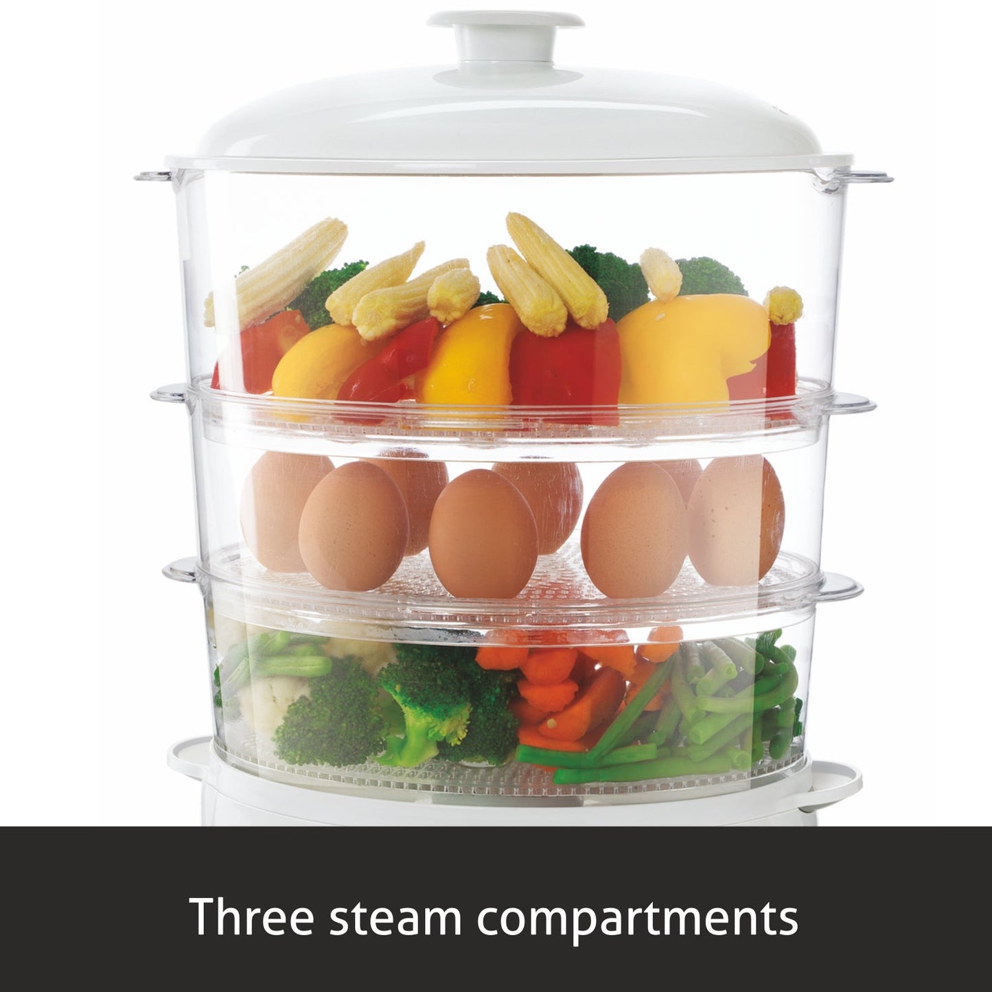 Elecrtric Food Steamer 900w with 60 minute Timer, 3 Food Grade Containers - white (3052)