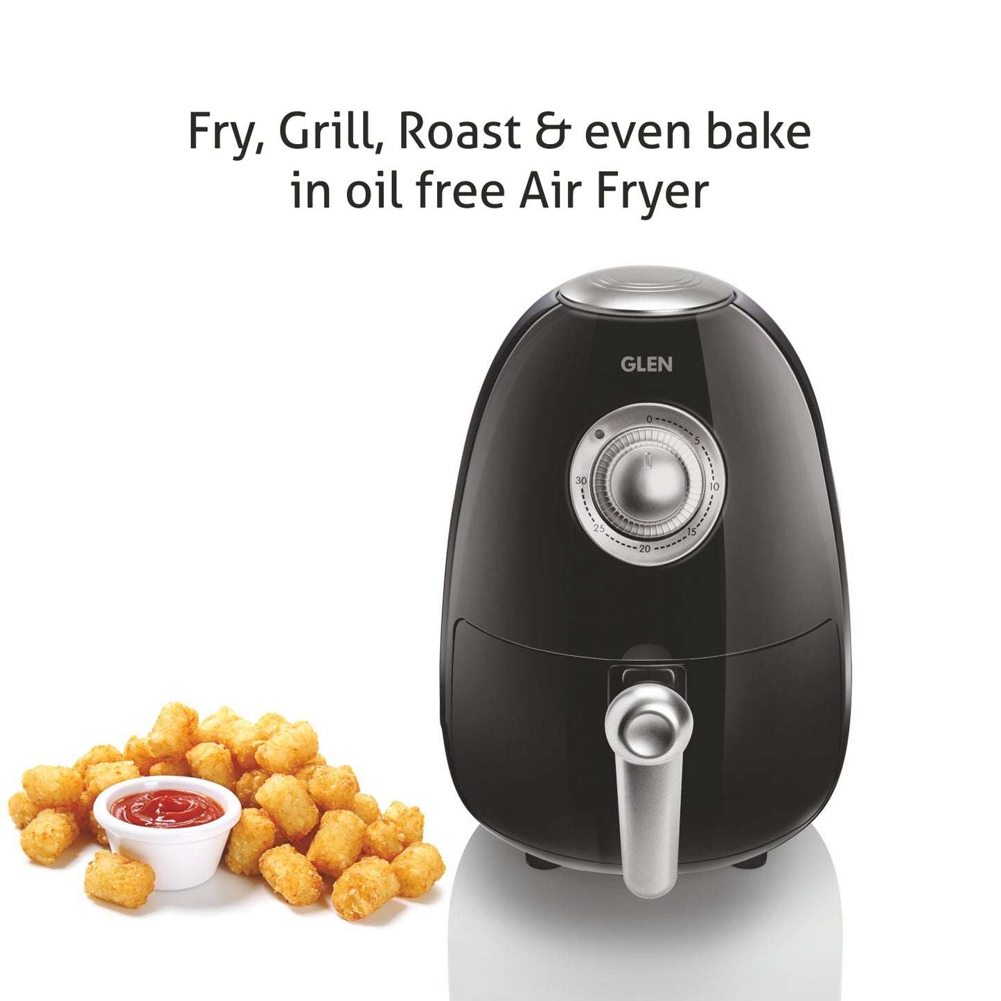 Electric Mini Air Fryer 2 Litres, 800W, Preset Temperature Ccontrol -Black & Silver (3045)