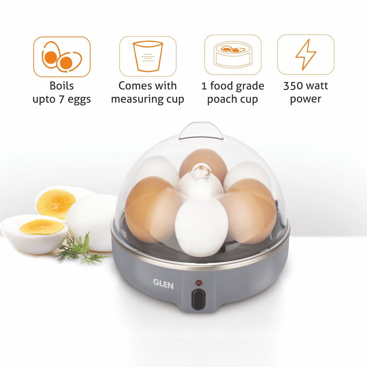 Egg Boiler Boils 7 Eggs, 1 Poaching Cup, Auto shut Off, 350W (3040EB7)