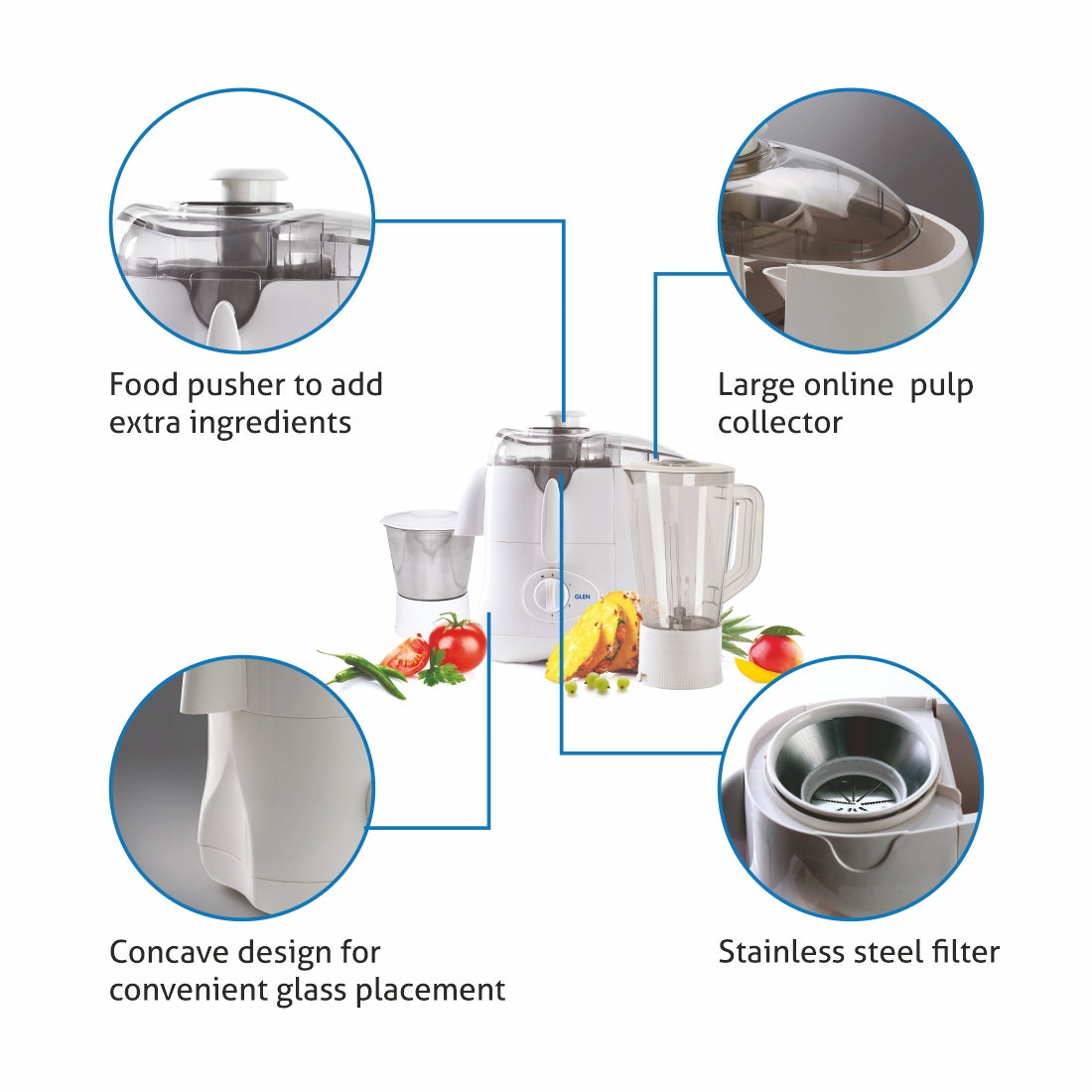 Juicer Mixer Grinder 500W with 1 Transparent Liquidizer, 1 Stainless Steel Grinder Jar - White (4011)