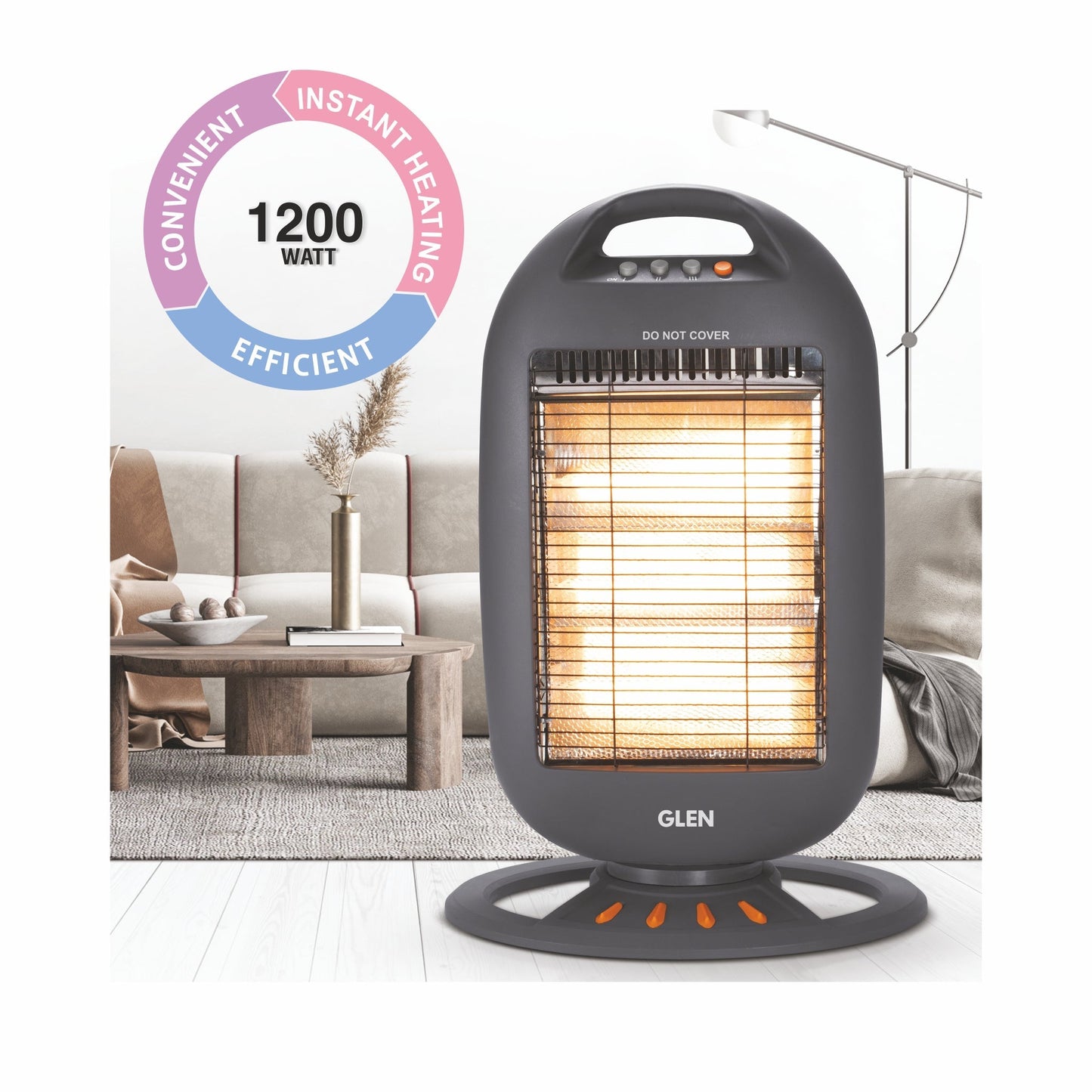 Electric Halogen Room Heater with 3 Heat Settings Grey/Black- HA7017