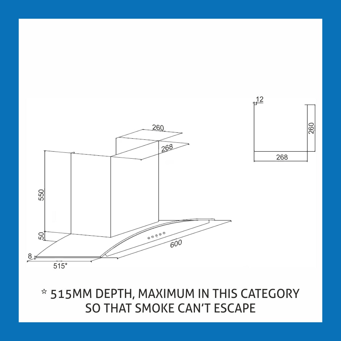 Kitchen Chimney Curved Glass Push Buttons Baffle filter 60cm 1000 m3/h -Silver (6071 SS)