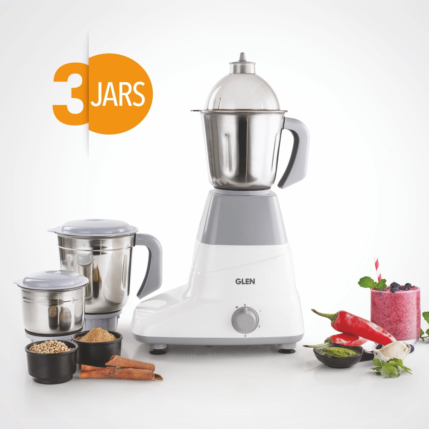 Mixer Grinder 750W with 3 Stainless Steel Liquidiser, Grinder and Chutney Jars - Grey (4025)