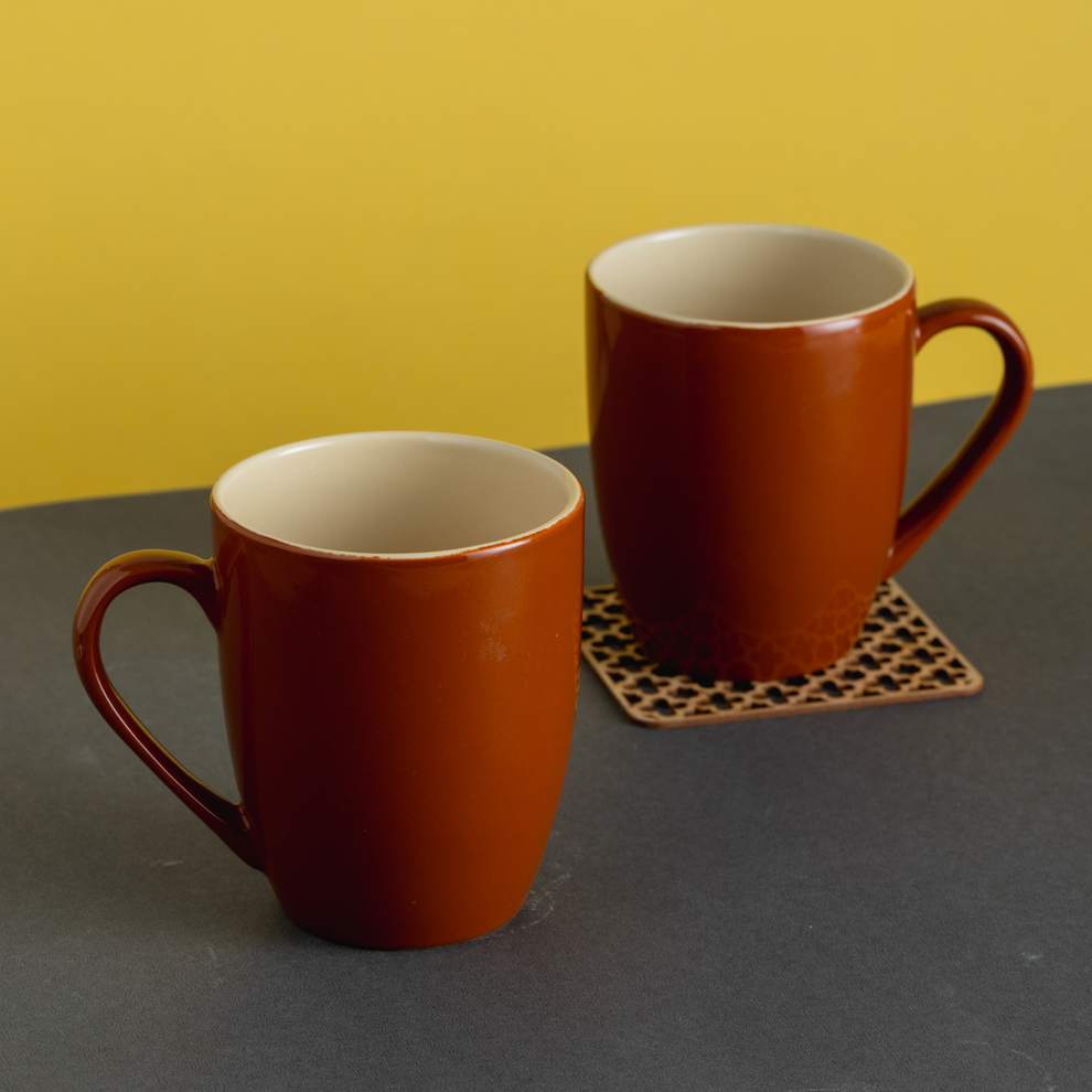 Claycraft Oxford Pebble Pacha Coffee/Milk Mug – Fine Ceramic | Set of 2 (350ml Each, Brown DT4)