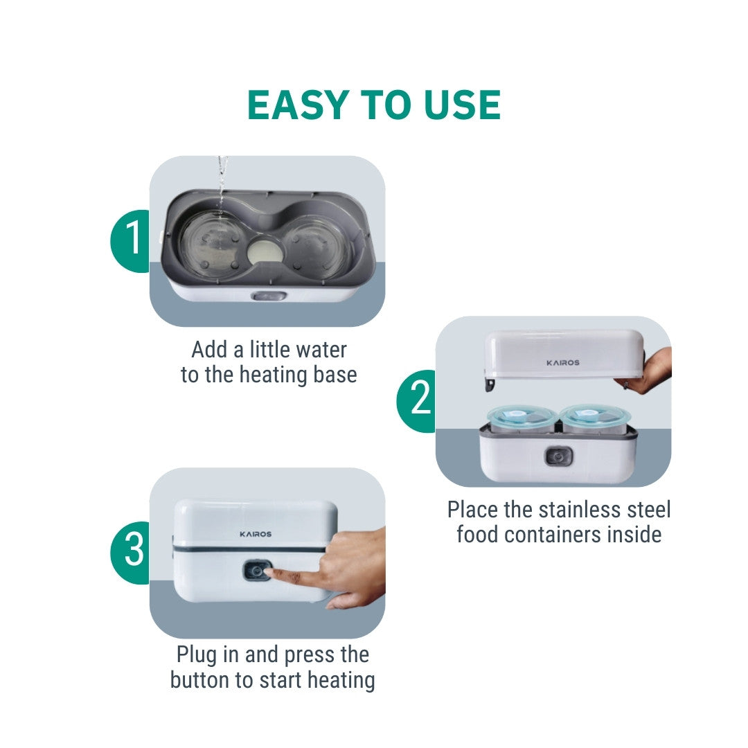 KAIROS WarmTiffin Duo Electric Lunch Box with Dual Containers (2× 500 ml) | Portable & Leakproof Food Warmer