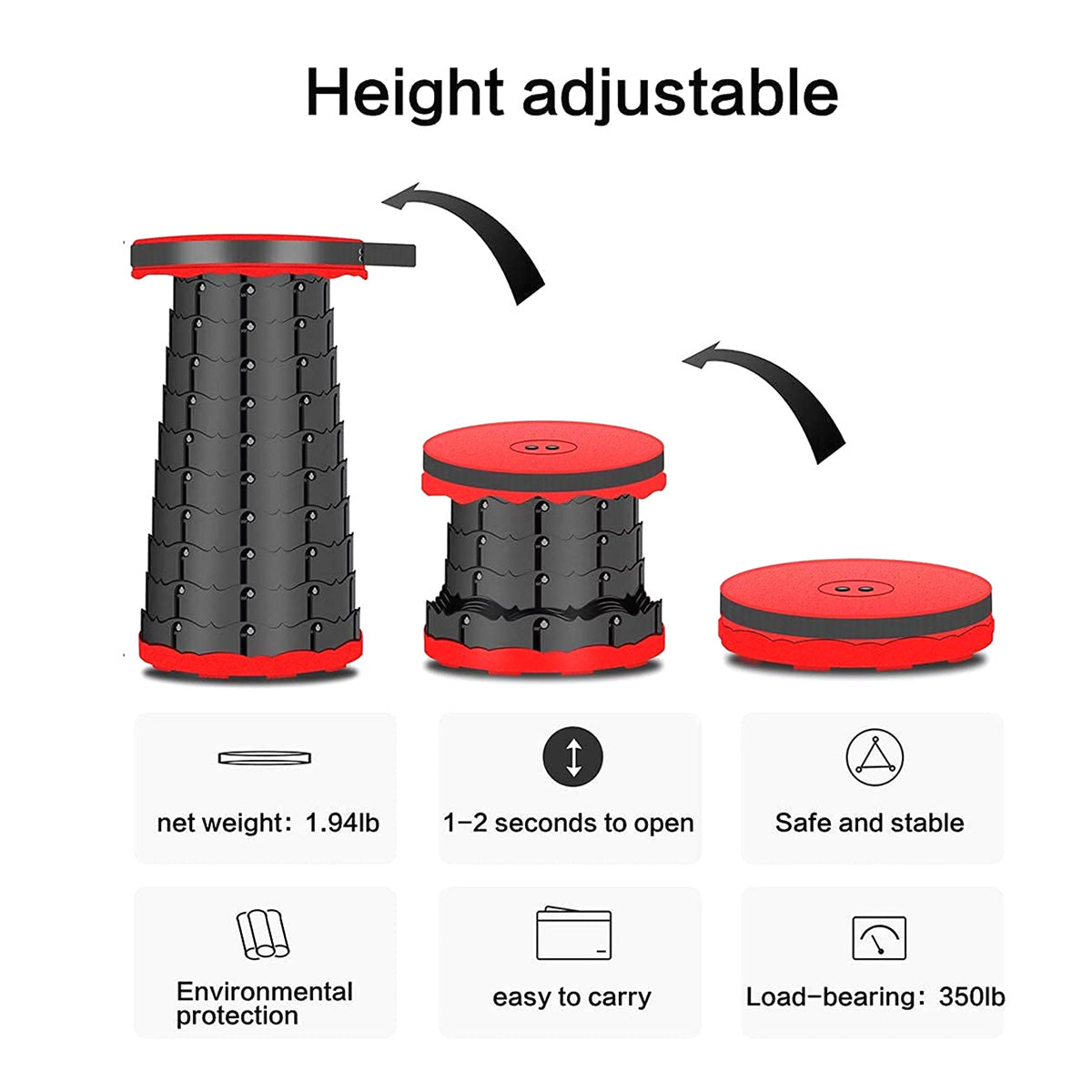 KAIROS Extendable Telescopic Stool with Anti-slip base for stability