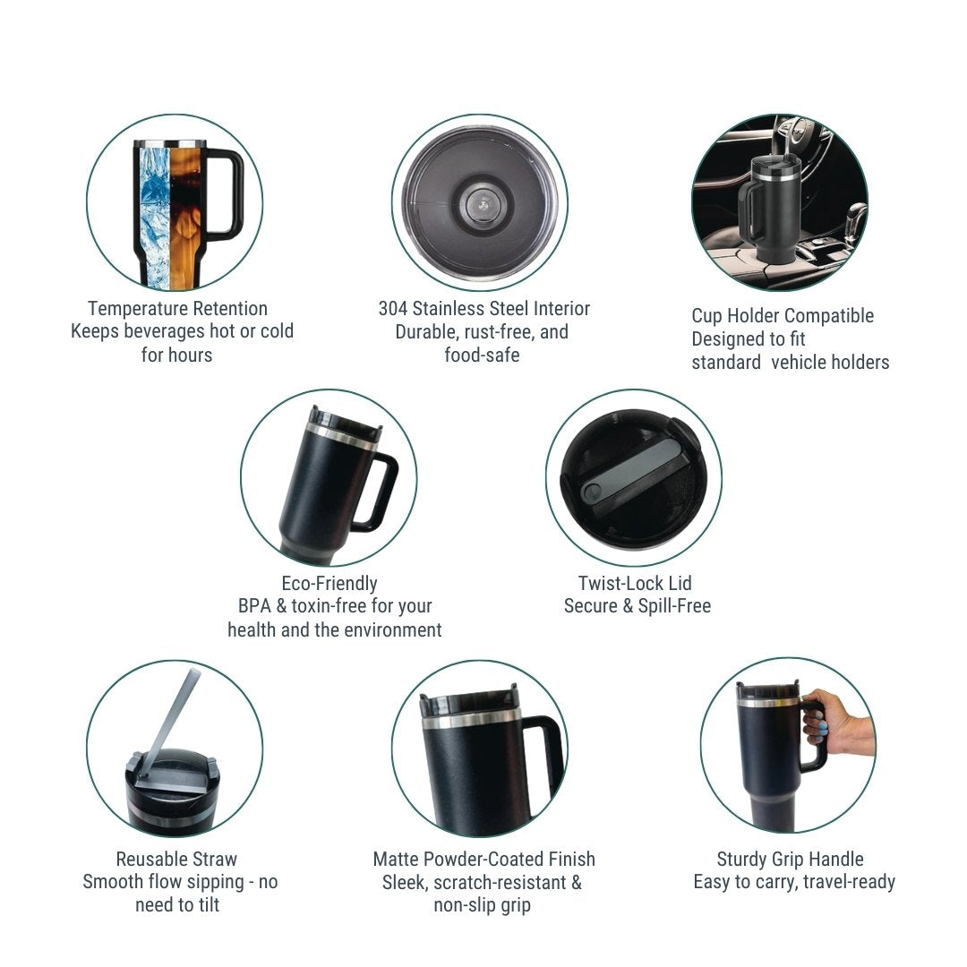 KAIROS Sip Grip 1200 ml -Stainless Steel Flask with Straw and Handle | Premium thermos Flask | Sturdy Grip Handle & Cup Holder Compatible