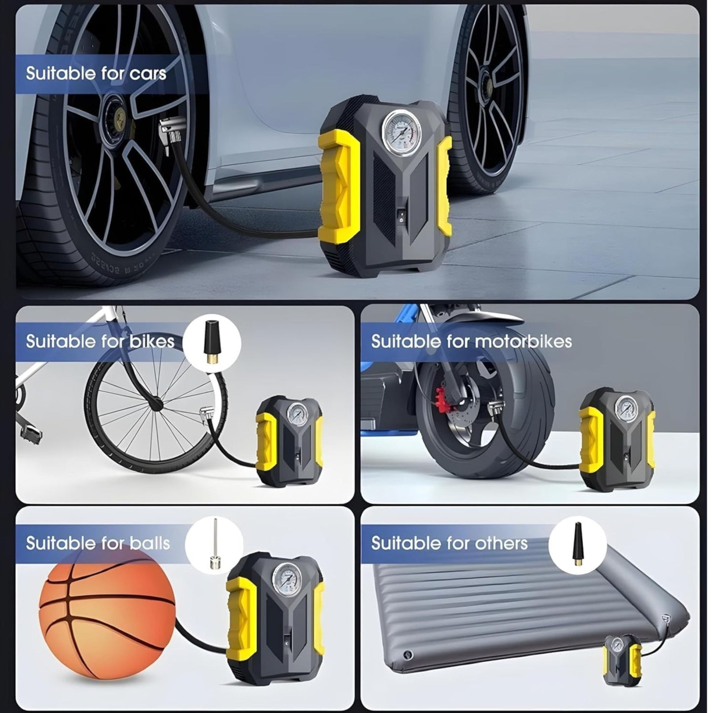 KAIROS Airmaster Pro Portable Tyre Inflator | High Power Air Pump, Digital Display, Fast Inflation | Lightweight & Easy-to-Use for Cars, Bikes & Bikes