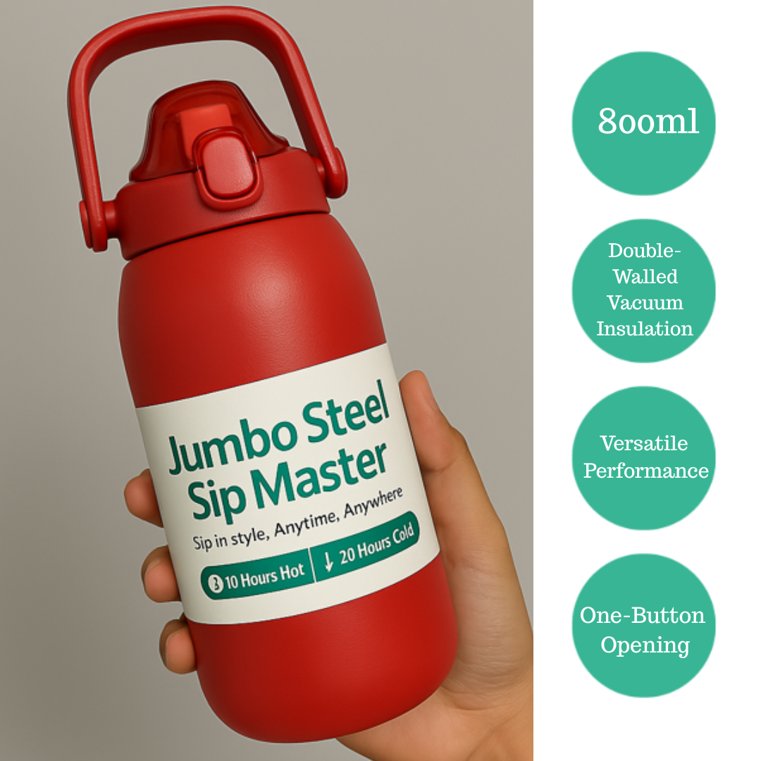 KAIROS Jumbo Steel Sip Master 800 ML Stainless Steel Flask | BPA and Leak Proof Premium Jumbo Flask