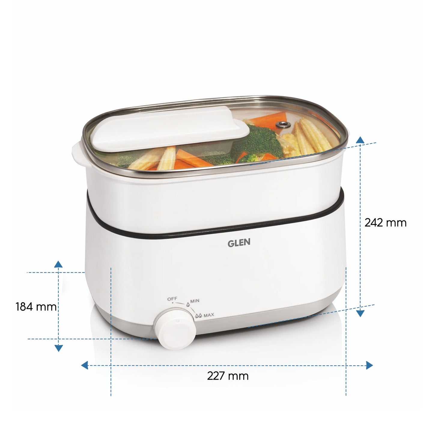 GLEN 3 in 1 Multi Food Steamer - Steam, Cook & Boil, 2 Power Settings, 600W - (SA-3051MFS)