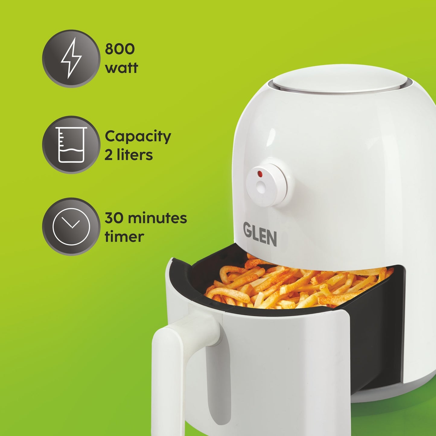 Electric Mini Air Fryer 2 Litres, 800W, Preset Temperature Control - White (SA3046)