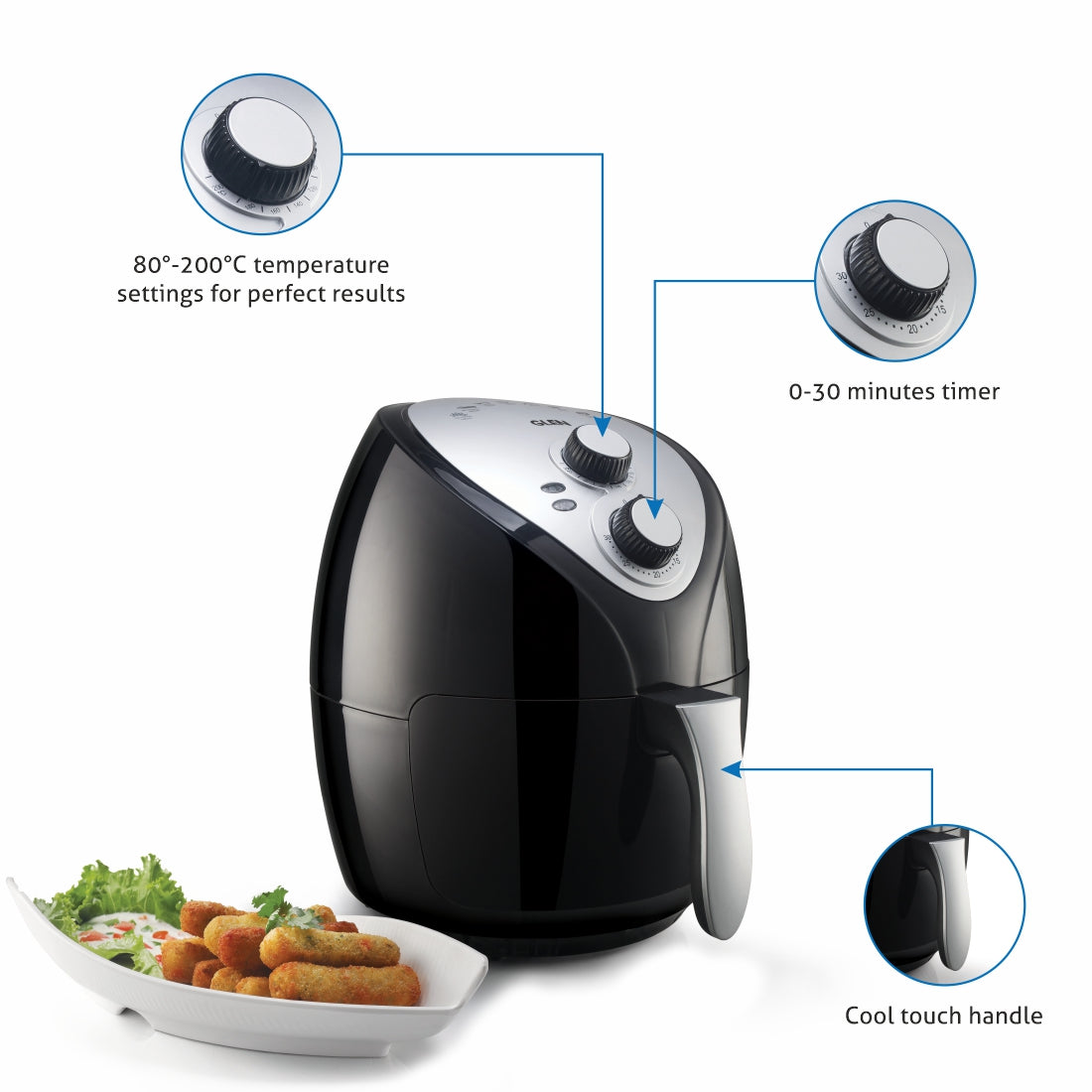 Electric Rapid Air Fryer 2.8 Litres, 1300W, Temperature Control -Black (3041BL)