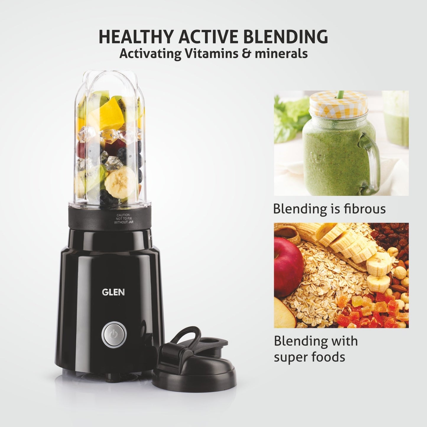 GLEN Active-Blender, 350W Grinder Blender, 2 Unbreakable Food Grade Jars with Sipper Cap (SA4048NSIP)