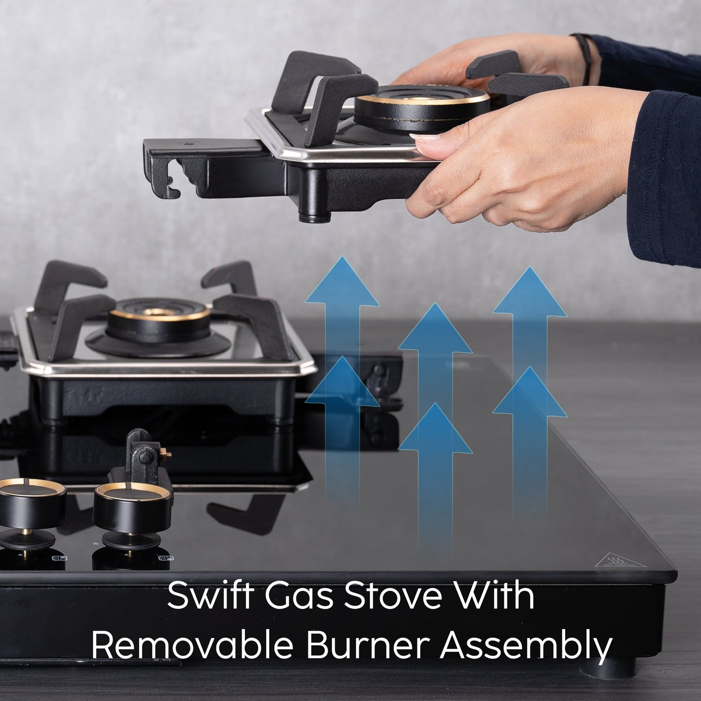 GLEN 3 Burner Swift Glass Gas Stove with Multi Ring Forged Brass Burners (CT1038GTBLSWIFT)