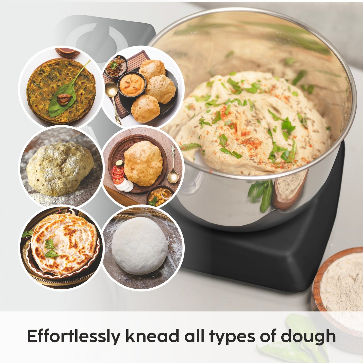 GLEN Atta Kneader Dough Maker 650 W | Hands-free kneading & 3 Litres Large SS Bowl (SA-3032DMBL)