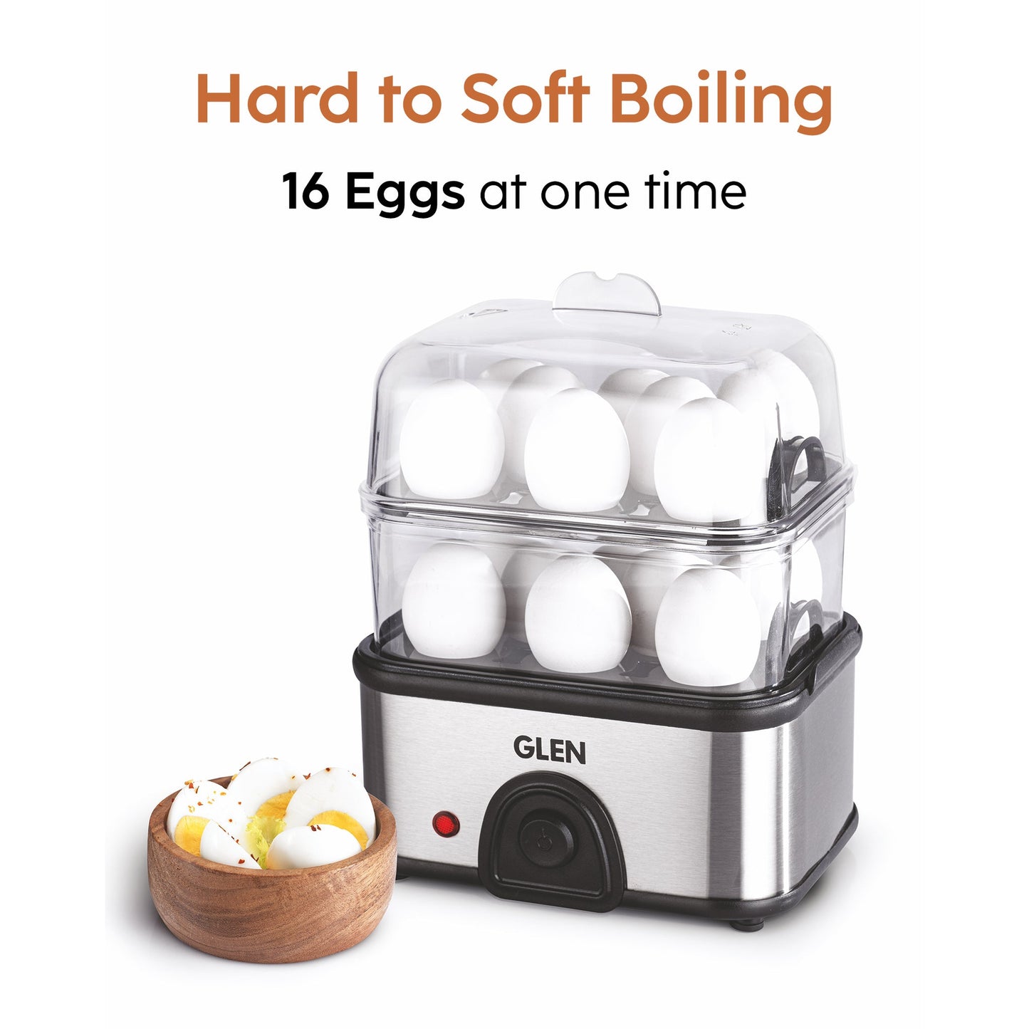 GLEN Egg Boiler Steamer Plus | Boils Upto 16 Eggs Auto shut Off, Push Button Start | 350W (SA3036EBSPLUS)