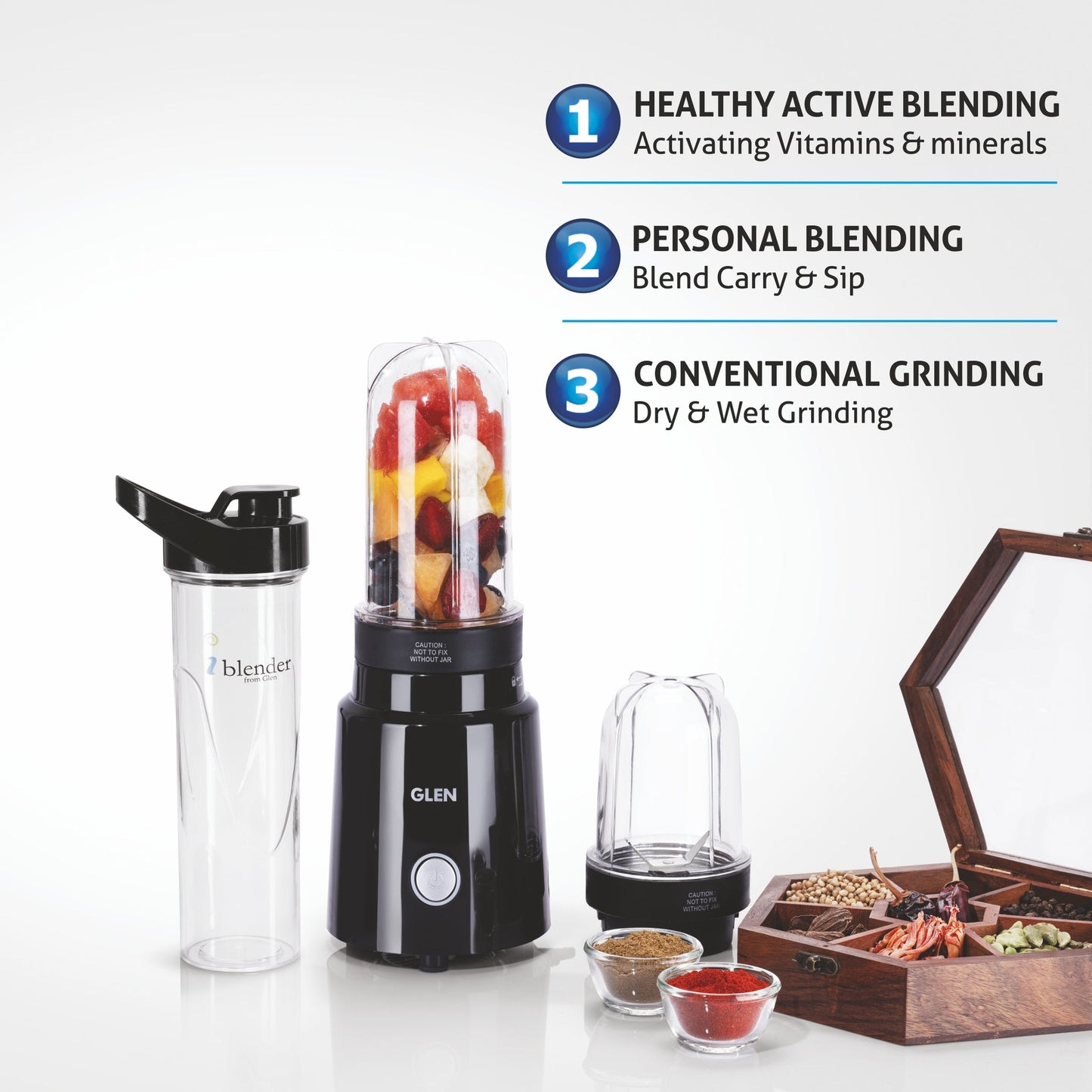 GLEN Active-Blender, 350W Grinder Blender, 2 Unbreakable Food Grade Jars and Personal Bottle (SA4048NPLUS)