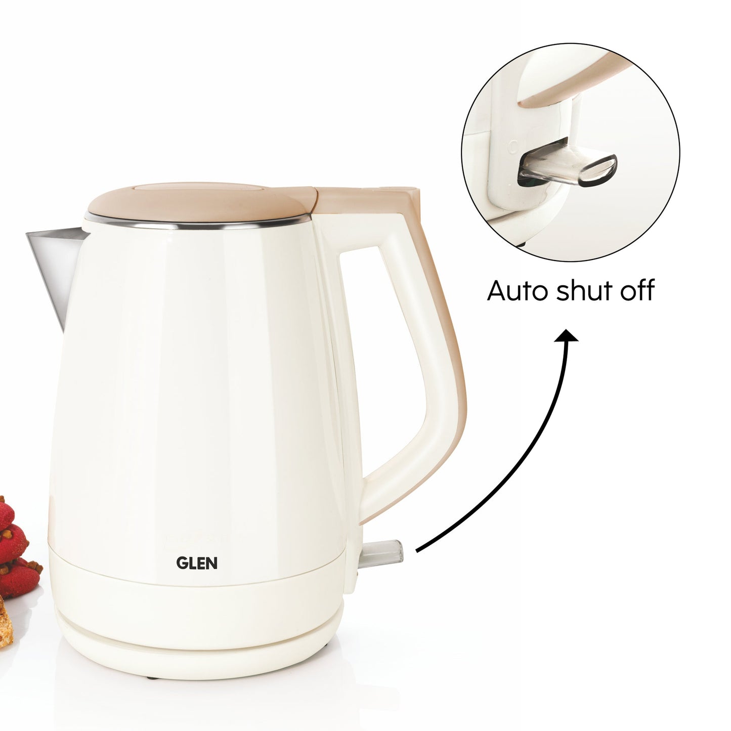 GLEN Electric Kettle 1.5 Litre Plastic Clad Stainless Steel | 360° Rotation Base, Auto Shutoff | 1500 W (SA-9006)