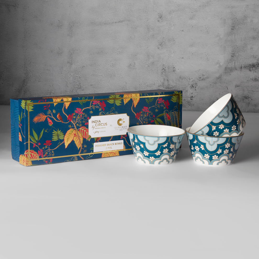 Claycraft India Circus Oceanic Opulence Nikko Bowl Set of 3 | 22K Gold Accents (470ml)