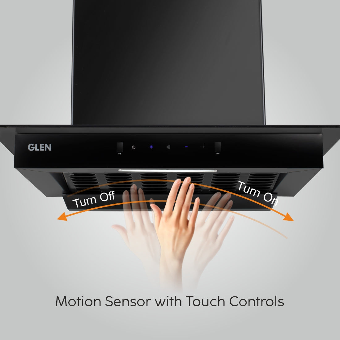Auto Clean Slim Glass Filter less Kitchen Chimney with Motion Sensor 60/90cm, 1200 m3/h (6062 SLIM BL AC)