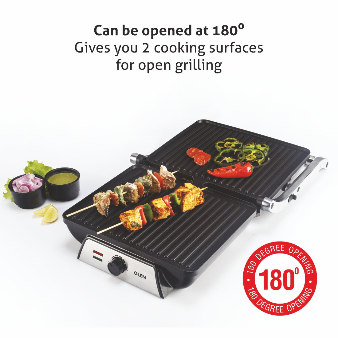 Electric Contact Grill & Sandwich Maker with 180-degree opening, Non-Stick Plates, 2000w - Silver (3031)