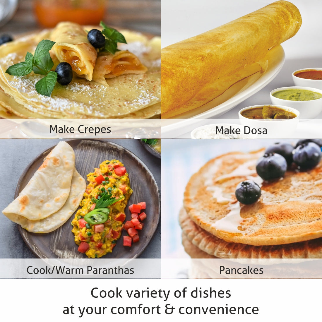 Electric Dosa Maker makes Crepe, Chilla 30CM Non-Stick Cooking Plate, Temperature Control - Black (3038)