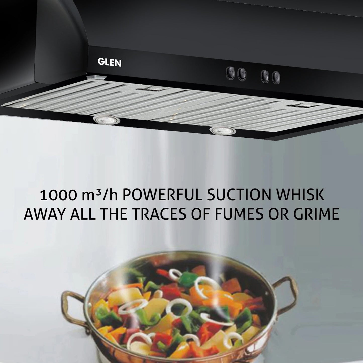 Straight Line Kitchen Chimney Push Button Baffle filters 60cm 1000 mB3/h - Black (6014)