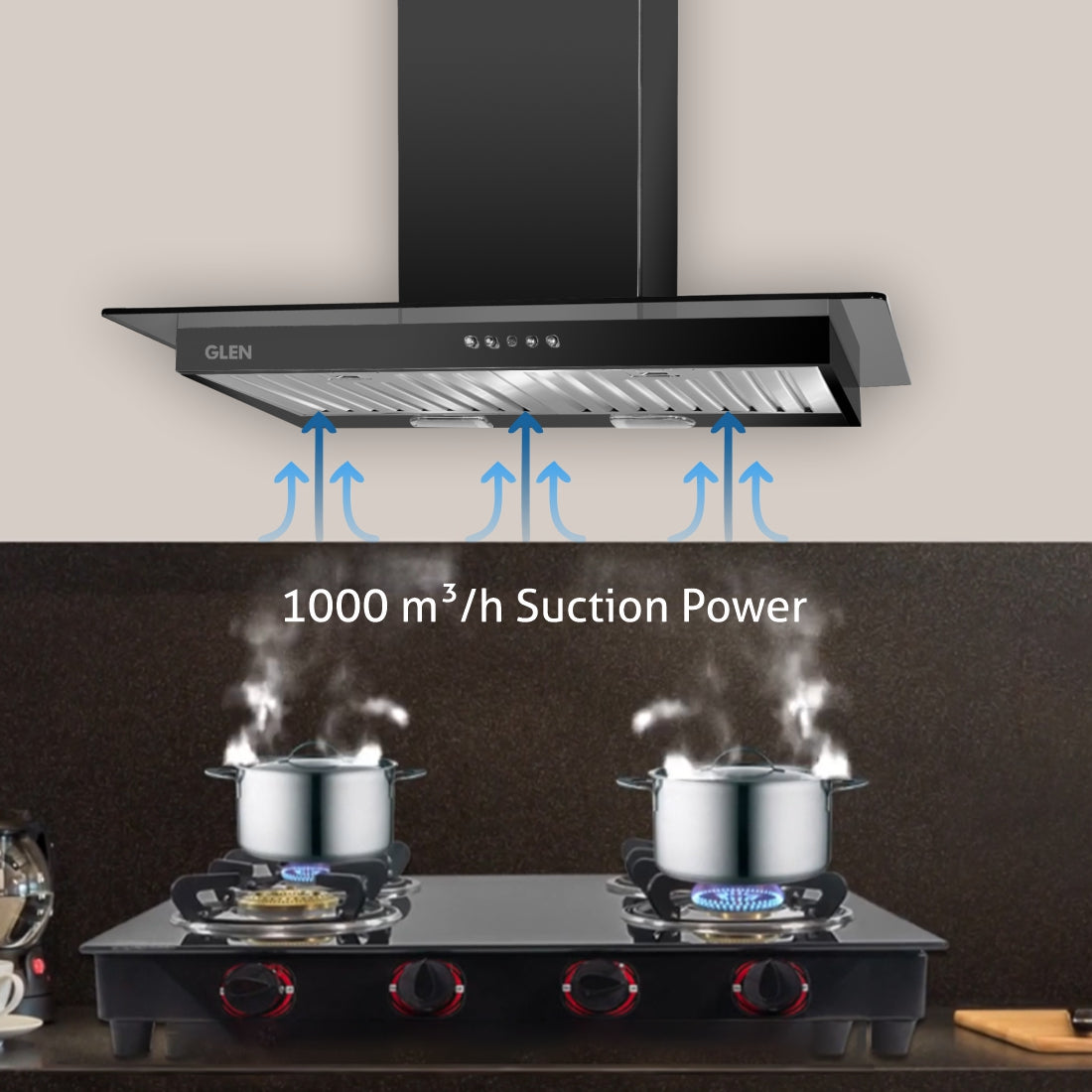 Designer Kitchen Chimney with Push Button Control Baffle filters 60cm 1000 m3/h -Black (6062 BL)