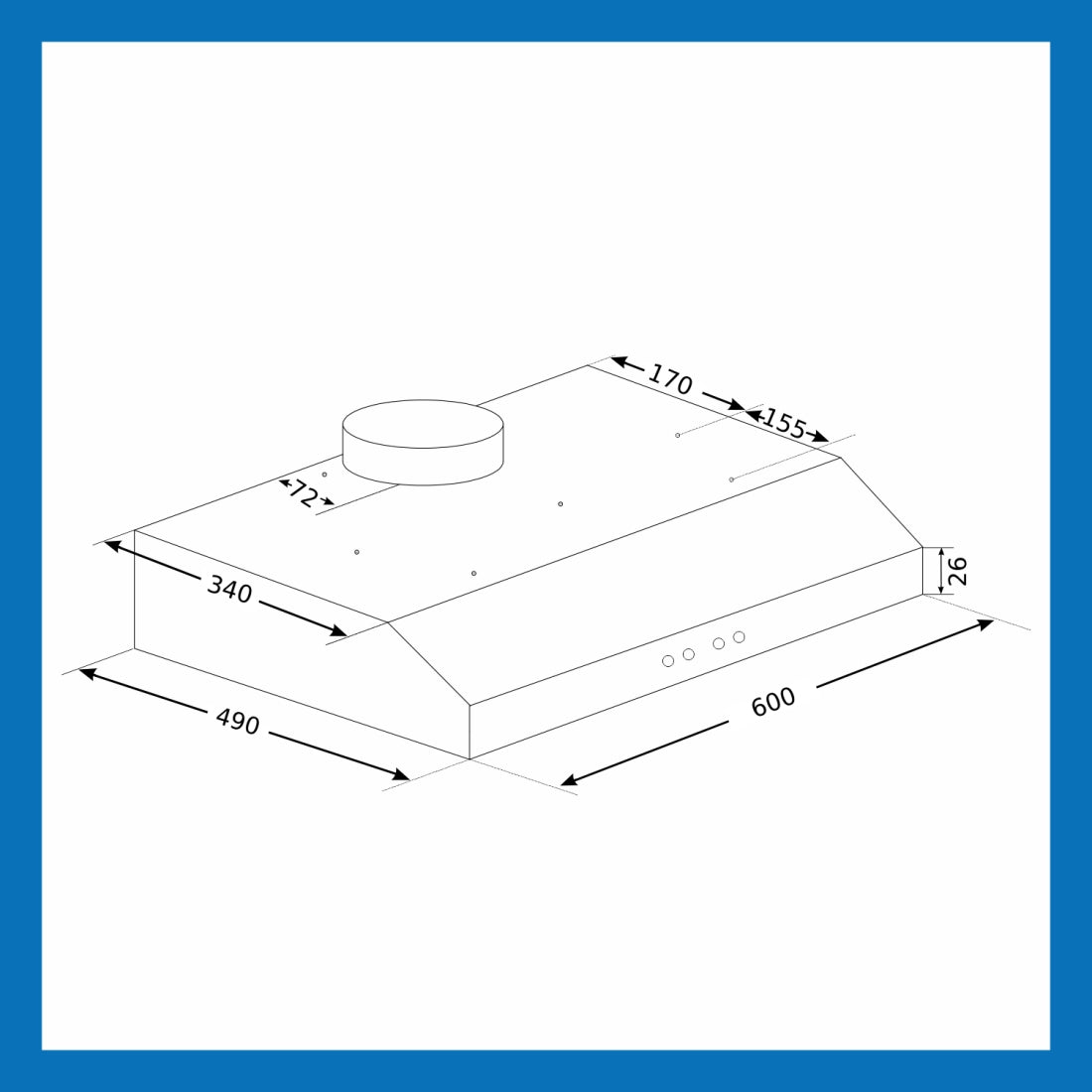 Straight Line Kitchen Chimney with Push Button Control, Baffle filters 60cm 1000 m3/h -Silver (6000 DX SS)
