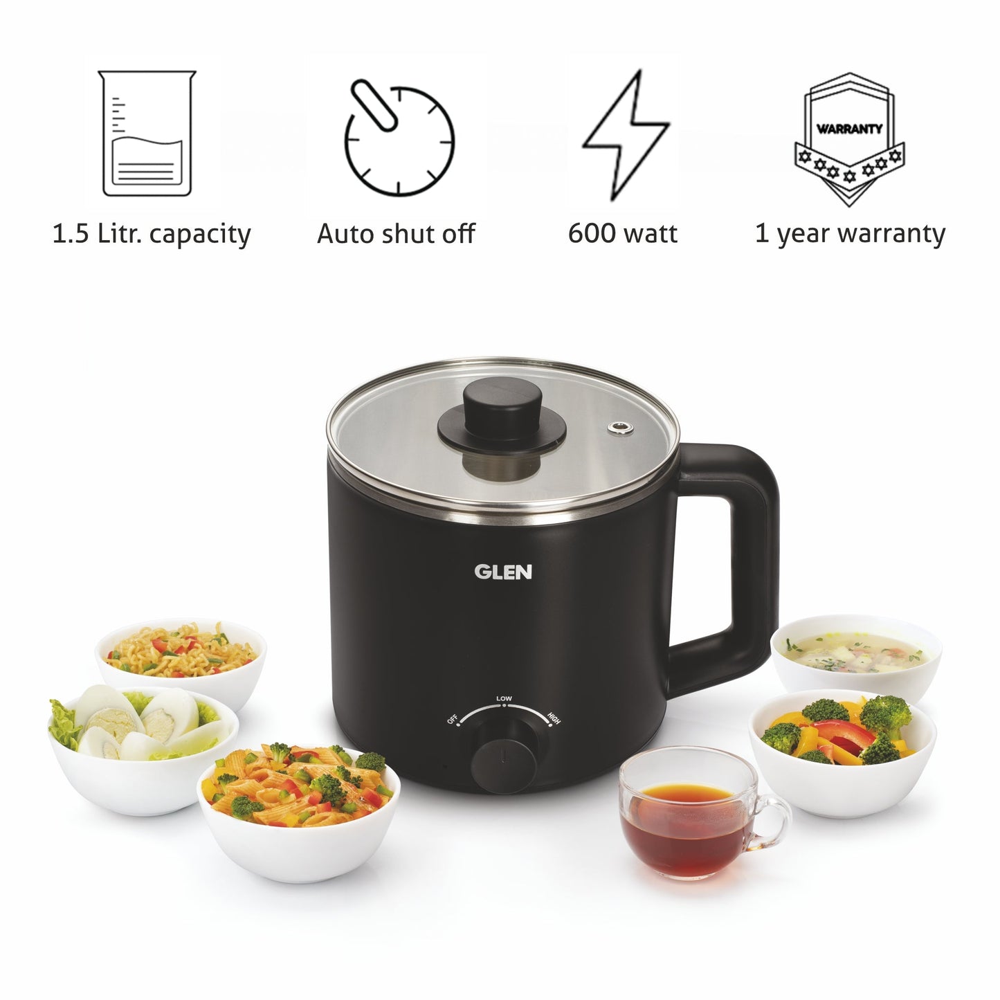 Multi Cook Electric Kettle 1.5 Litre Cook & Boil 600W- Silver and Black (9016 EX)