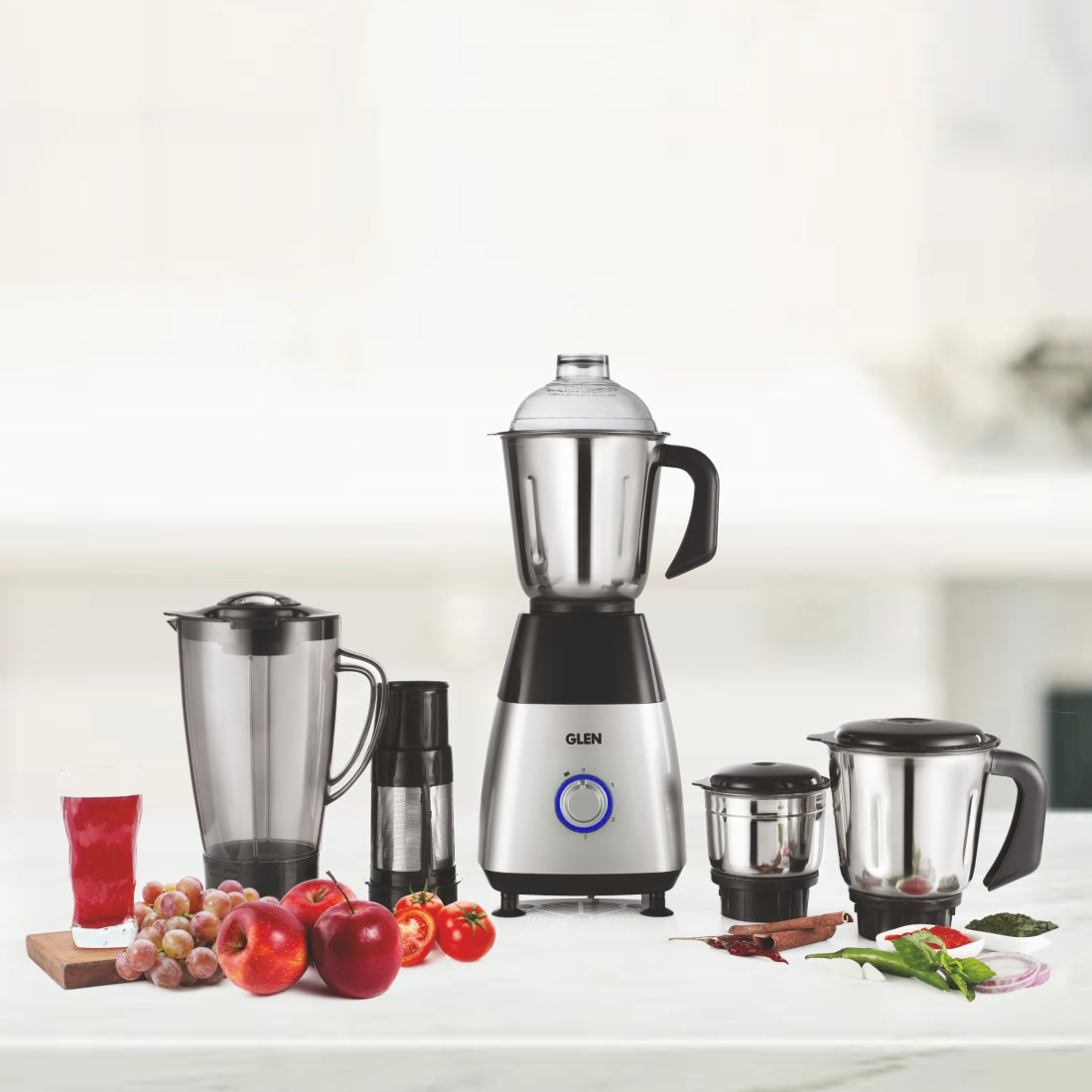 Mixer Grinder 750W with 1 Transparent Jar 3 Stainless Steel Jars - Black & Silver (4023 PLATINUM)