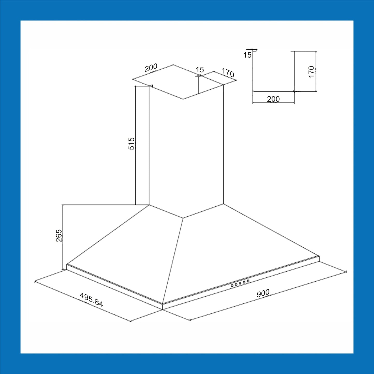 Electric Kitchen Chimney, Pyramid Shape Baffle filters 90cm 1250 m3/h - Black (6054 BL)