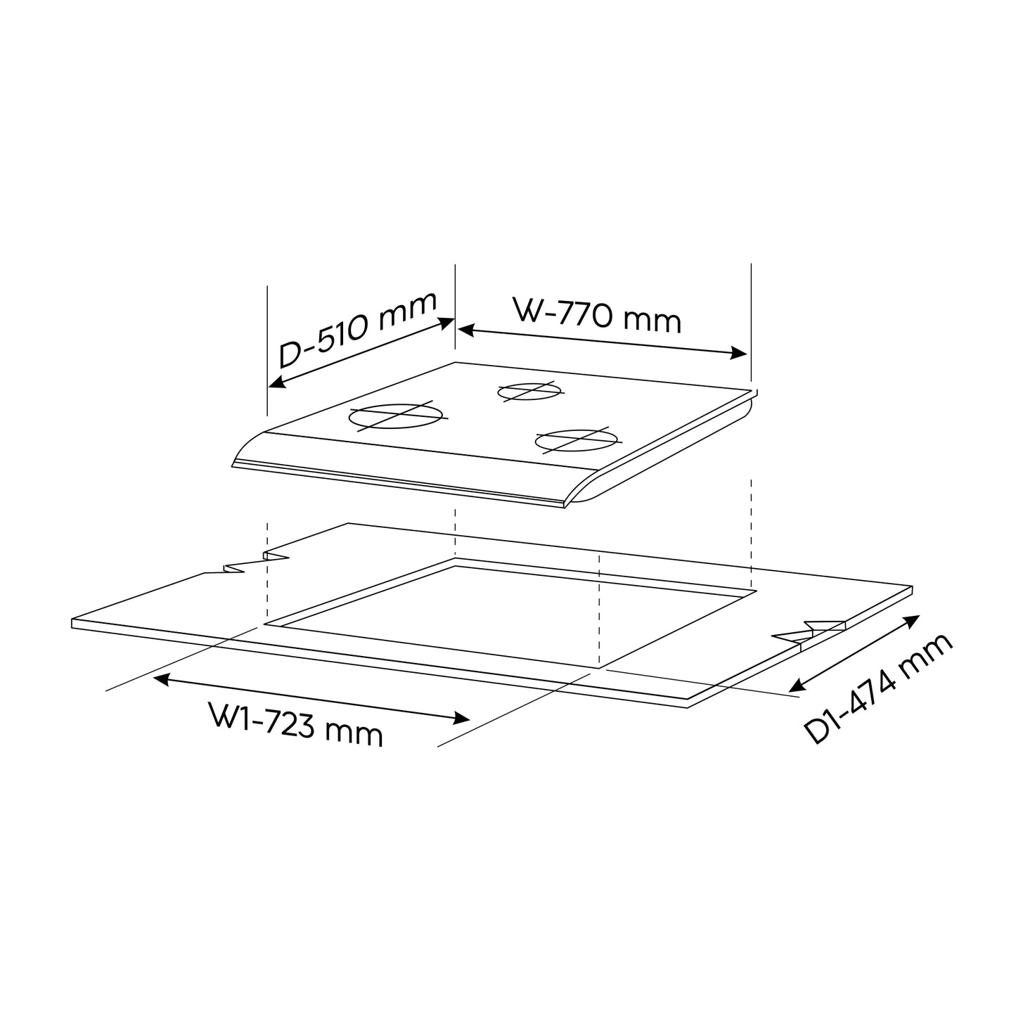 3 Burner Glass Hob Top Mini Triple Ring Burner Total Brass Burners with Flame Failure Device Auto Ignition (1073XLCIHTTTRMGS)