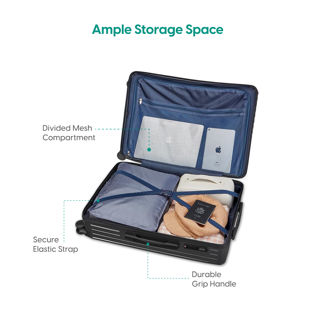 KAIROS Travel Mate Luggage | 3-digit combination lock & anti-theft zipper | Durable Travel Bag