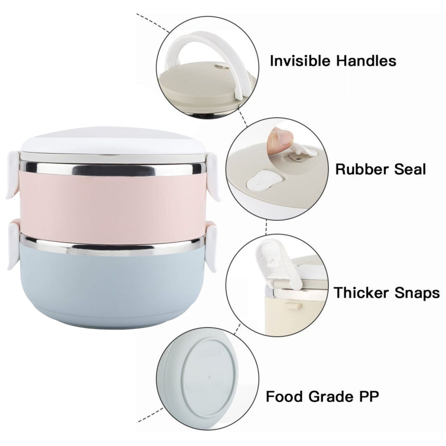 KAIROS Leak-Proof Thermotiffin Duo - 1.4L - Double-Decker Stainless Steel Lunch Box ( 17 x 15 x 13 cm) | Durable, Two-Layer Steel Tiffin for office and school