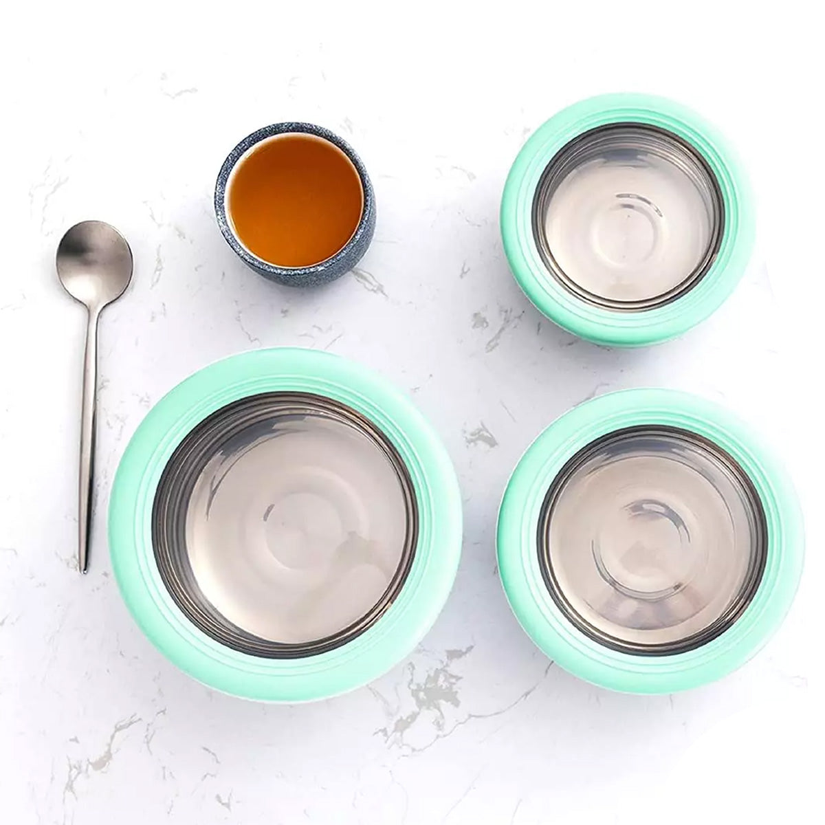 KAIROS Space Saver Container Set of 3 (1200 ml +730 ml +420 ml)| Premium Airtight Stainless Steel Container Set | Containers for schools & offices