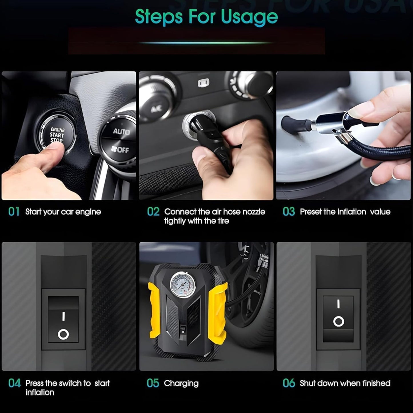 KAIROS Airmaster Pro Portable Tyre Inflator | High Power Air Pump, Digital Display, Fast Inflation | Lightweight & Easy-to-Use for Cars, Bikes & Bikes