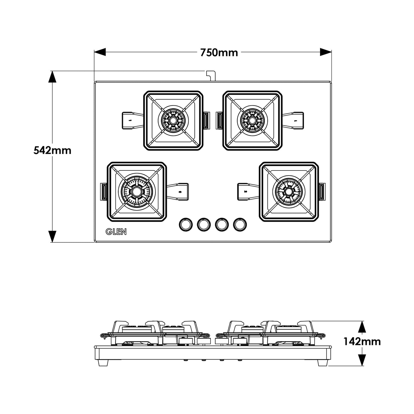 GLEN 4 Burner Swift Glass Gas Stove with Multi Ring Forged Brass Burners (CT1044GTBLSWIFT)
