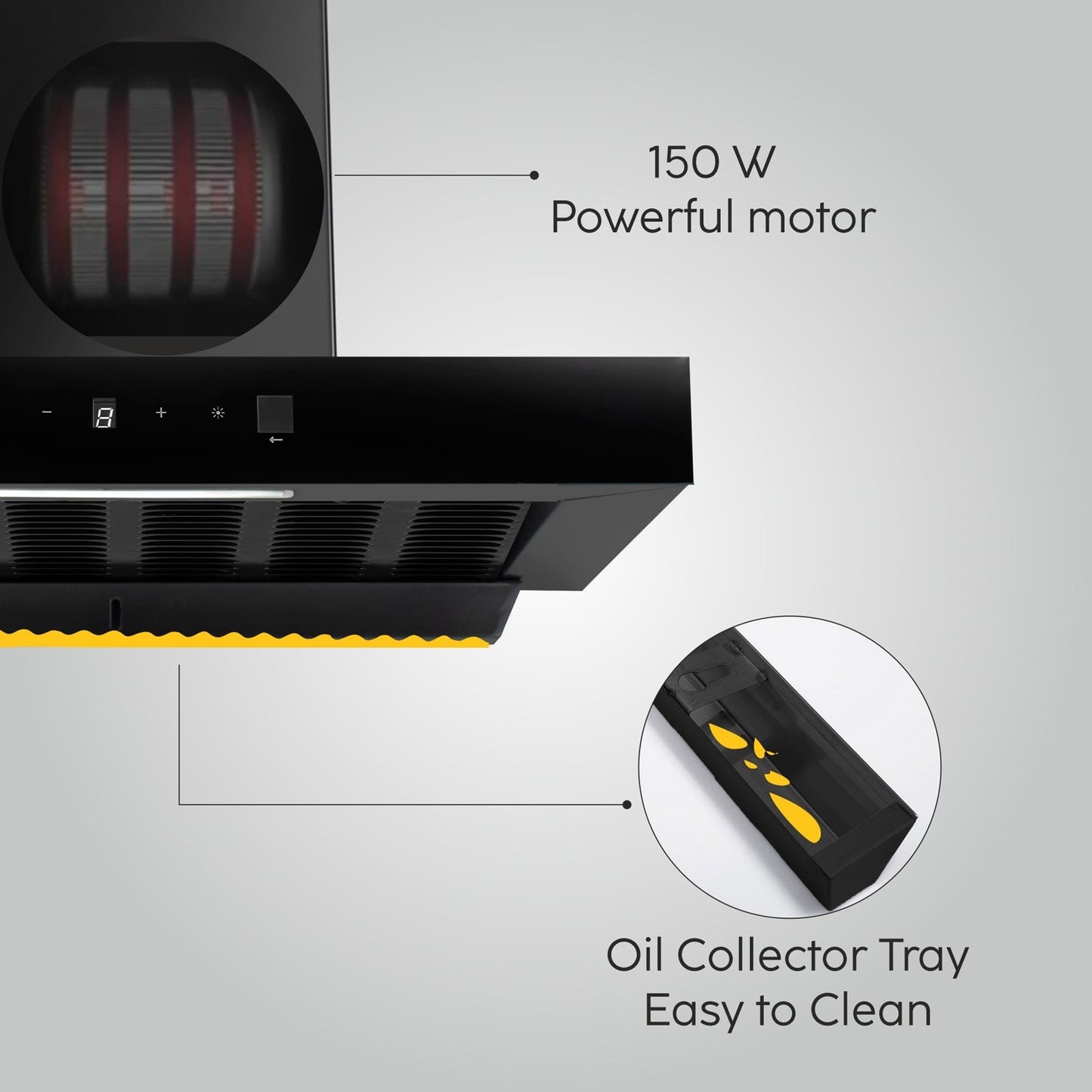 Auto Clean Filter less Kitchen Chimney, Motion Sensor control with Digital Display 60cm, 1200 m3/h (6052 DI BL AC 60)