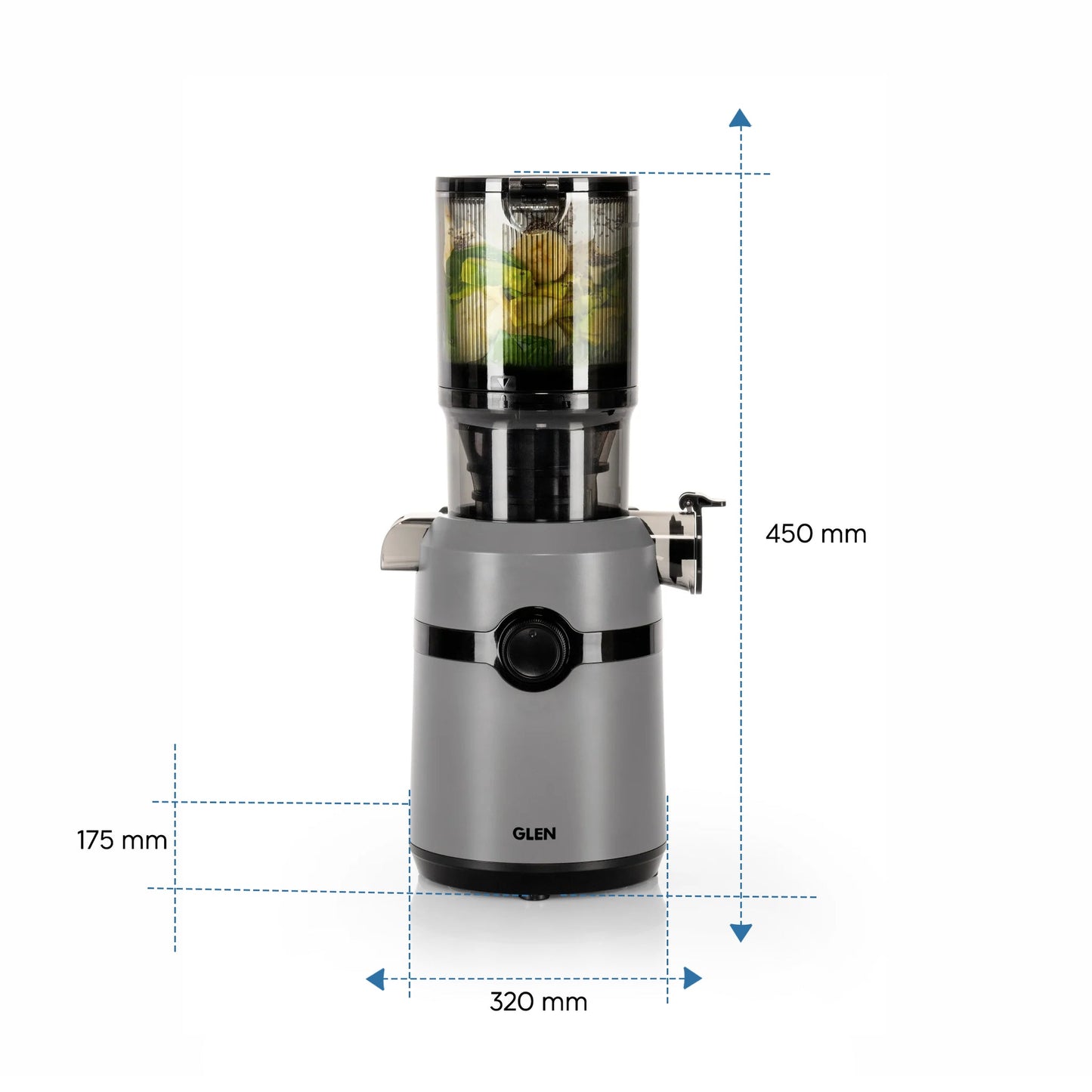 GLEN Hopper Slow Juicer 108mm Large Feed, Juice and Pulp containers, Low Noise 200W (SA-4015HSJ)