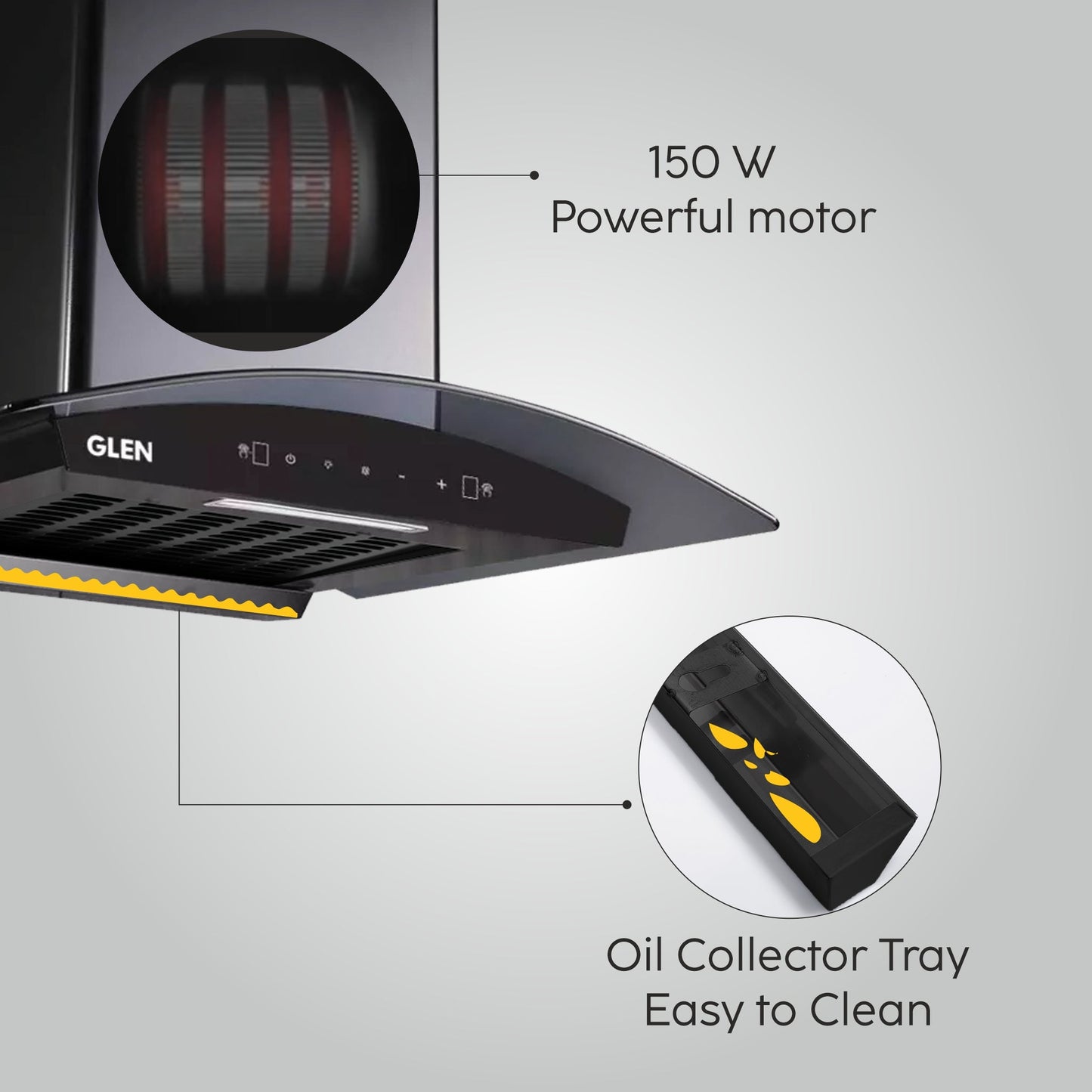 Auto Clean Curved Glass Filterless Kitchen Chimney with Motion Sensor 1200 m3/h (6060 BL AC 60/90cm)