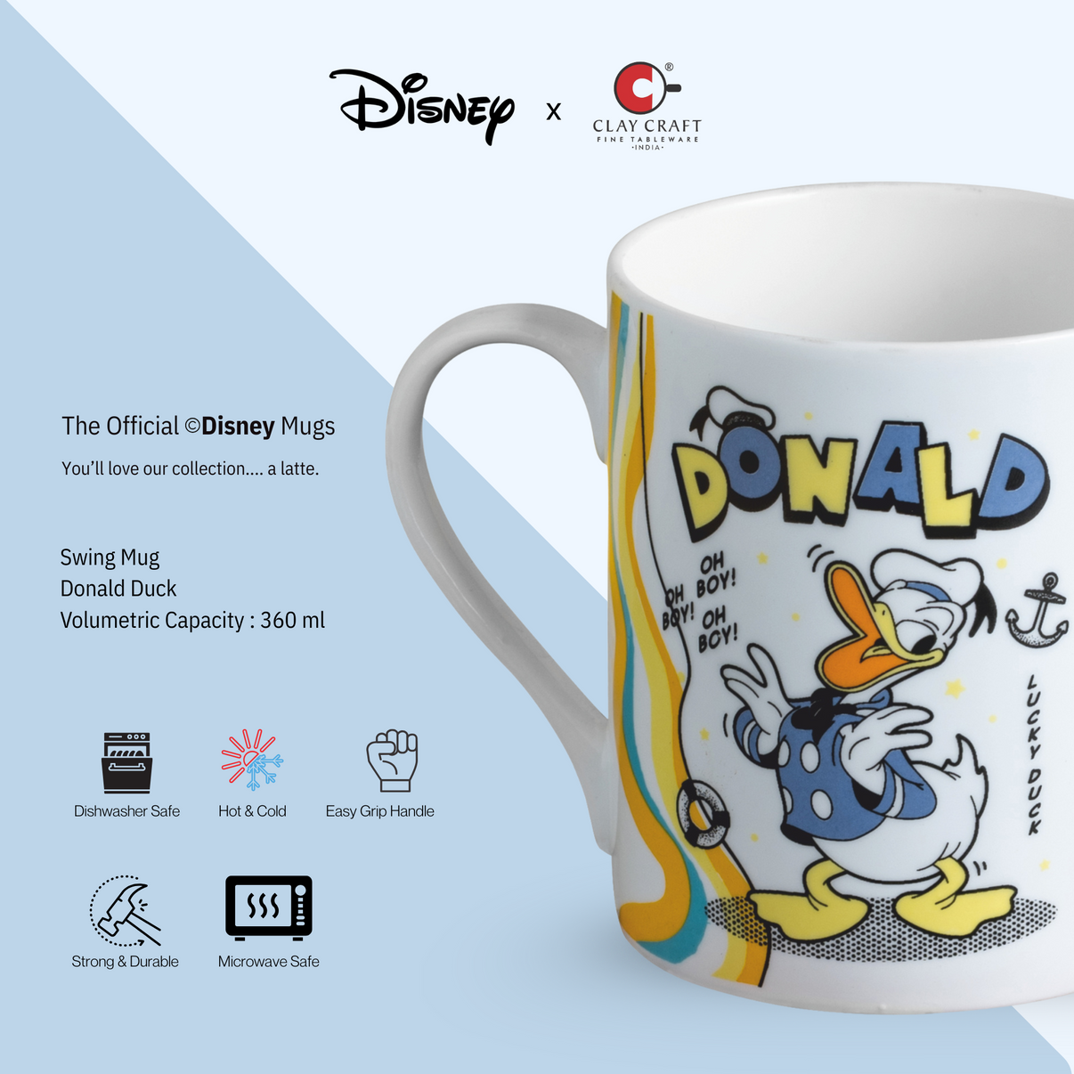 Claycraft Disney's Donald Duck Coffee & Milk Mug 1 Piece (360ml)