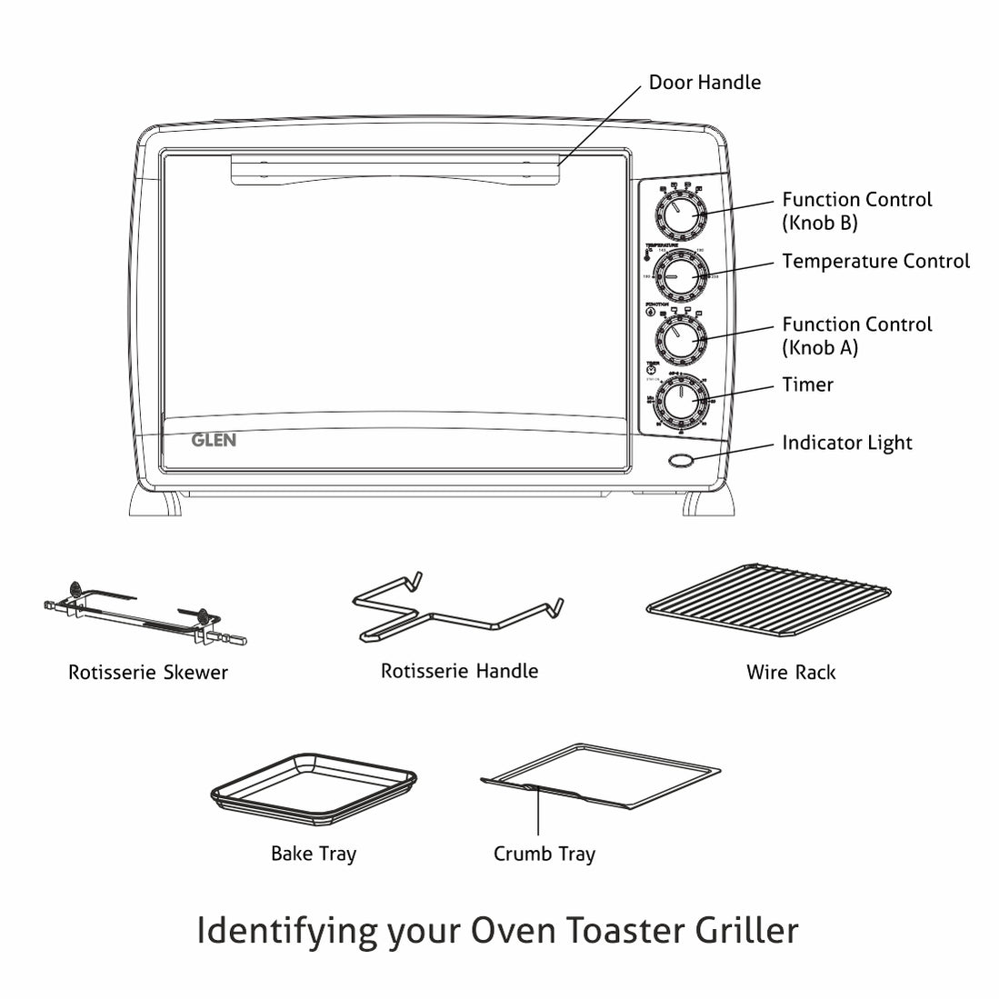 GLEN Oven Toaster Griller (OTG) -48 Litres | Full Back Convection, Motorized Rotisserie, Ideal for Cooking, Baking & Roasting| 2000W - Black (5048RC)